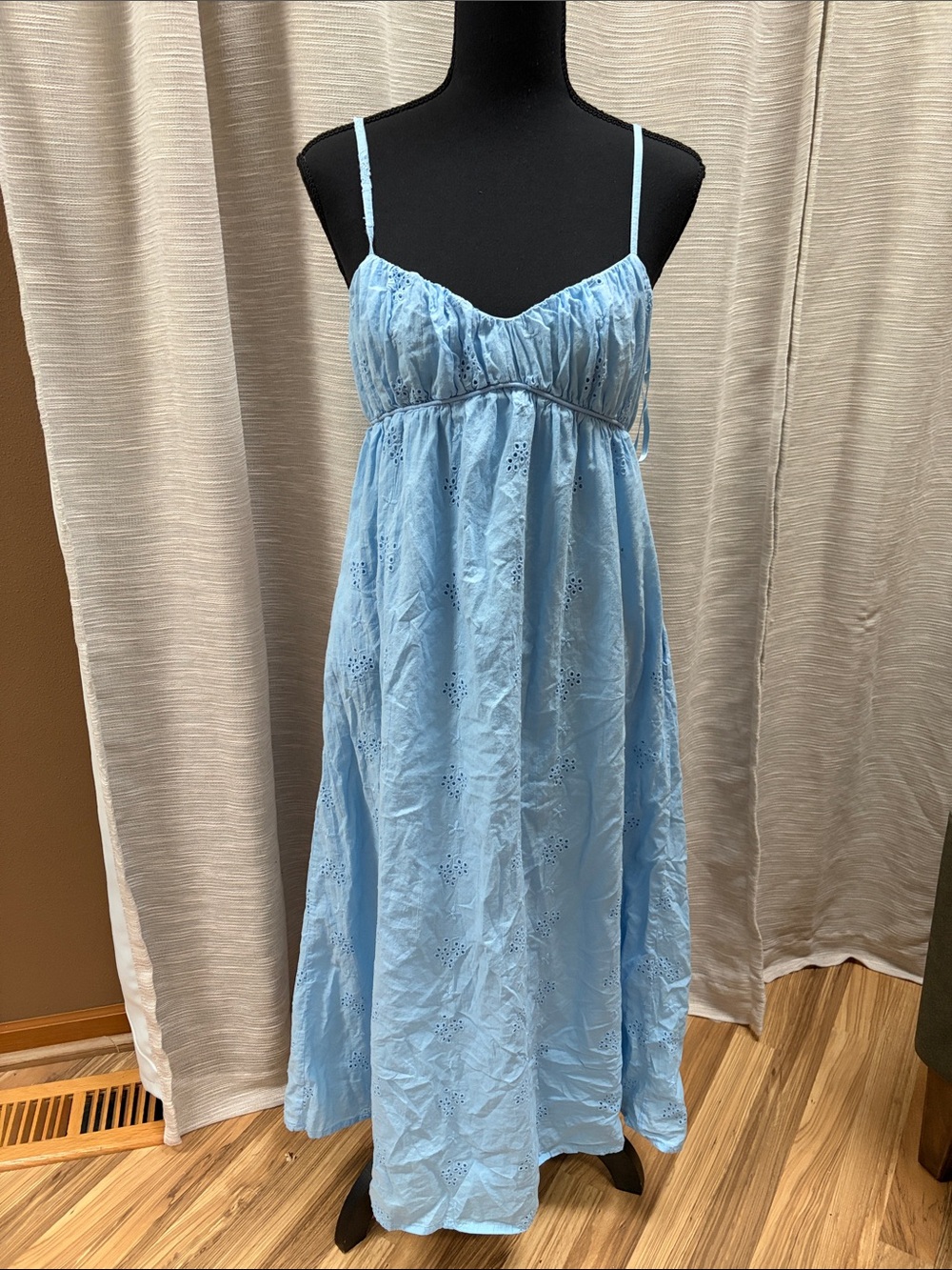 Sim and Sam Light Blue Eyelet Spaghetti-Strap Maxi Dress